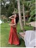 2025 Summer Retro Red Halter Dress: Elegant Long Dress for Travel Photography