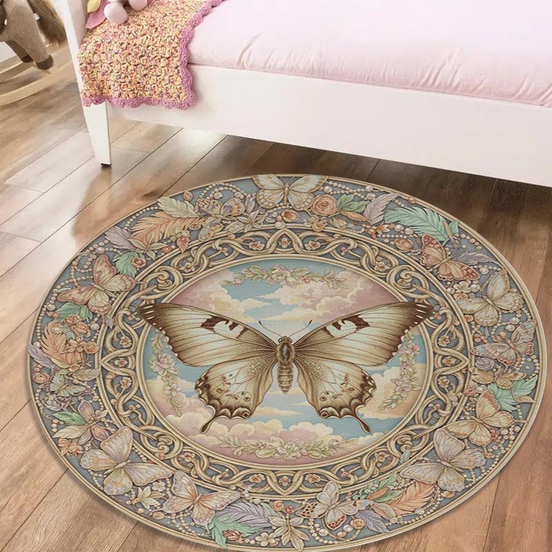 Butterfly Gorgeous Round Area Rug,Carpet Rug for Living Room Bedroom Sofa Playroom Decor,Non-slip Floor Mat85