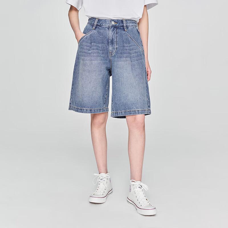 Lee 25 Unisex Loose Fit Single Pleat Medium Light Blue Denim Shorts
