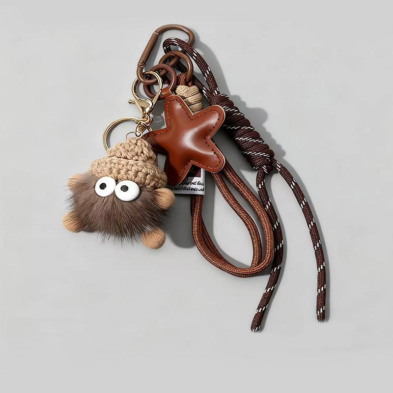 Fashion Starfish Keychain with Cute Balloon Dog Leather Charm Maximalist Braided Rope Bag Ornaments Women's Accessory