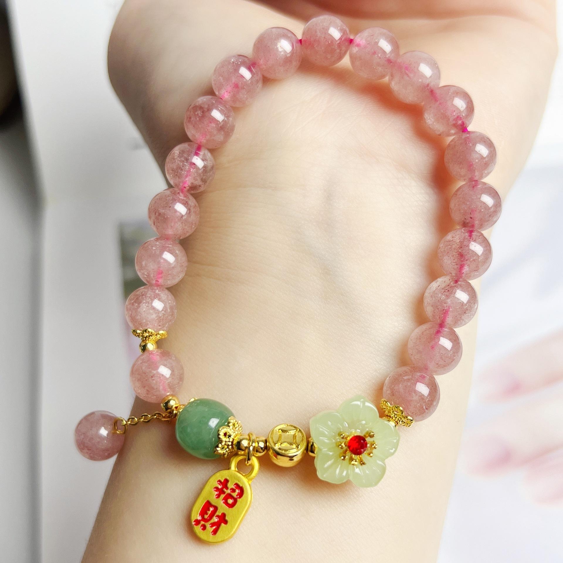 

Natural Strawberry Crystal Peach Blossom Bracelet Bangles Women Fashion Jewelry accessories Gift