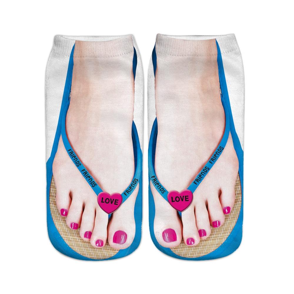 Gemusterte 3D-gedruckte Socken Knöchelhoch Lustige kurze Socken Lässige Flip-Flop-Socken Damen