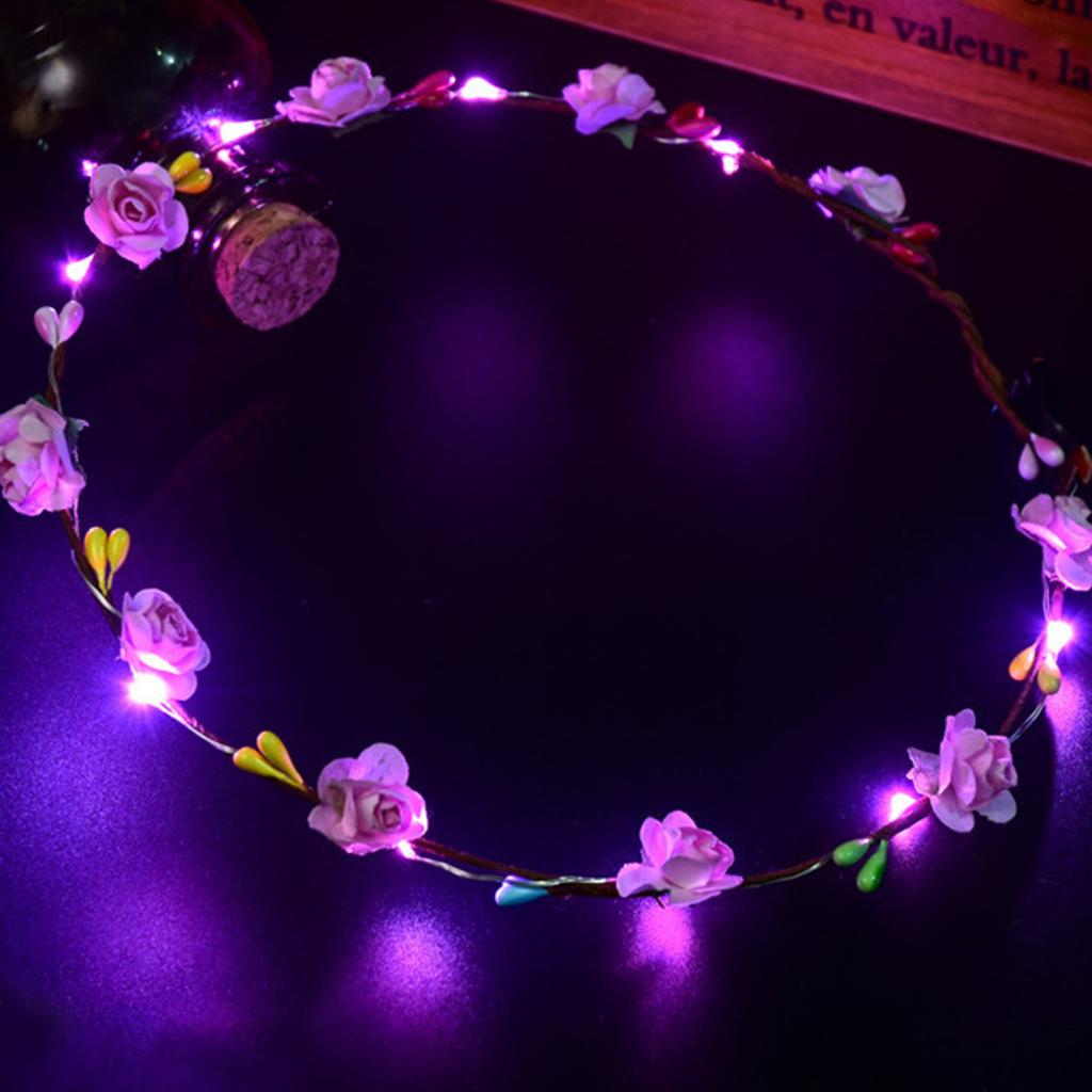 Hawaii LED-ljus Lysande pannband Konstgjord blomma Glöd Lyser upp Girland Krona Krans Bröllop Hårband Kvinna Flicka Huvudbonad