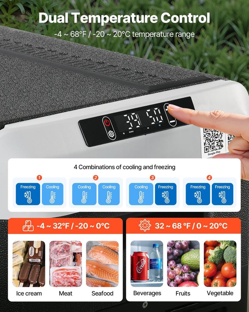 12 Volt Car Refrigerator, 95L Car Fridge, Dual Zone Portable Electric Cooler with Wheels and Handle, -20 to 20, 12/24V DC 100-240V AC Compressor