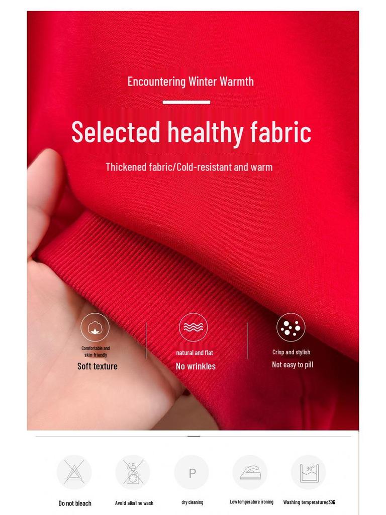 2025 Year of the Horse Men's Red Hoodie - Winter Warmth, Plus Velvet, Thickened, Round Neck