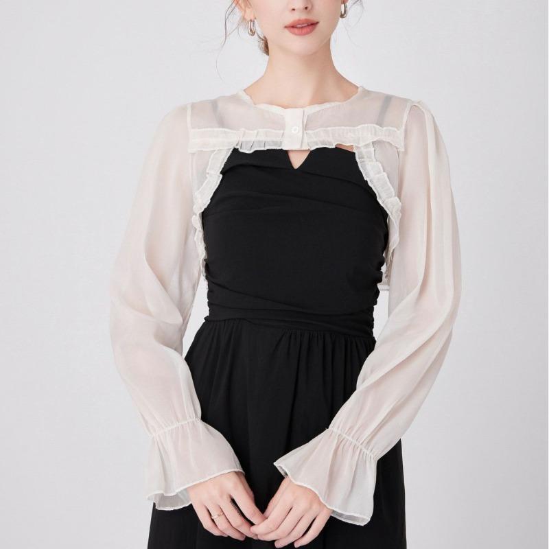 Women's Long Sleeved Shirt Detachable Collar Black Mesh Neckwear Fake Collar Half Shirt Blouse Tops Style False Collar