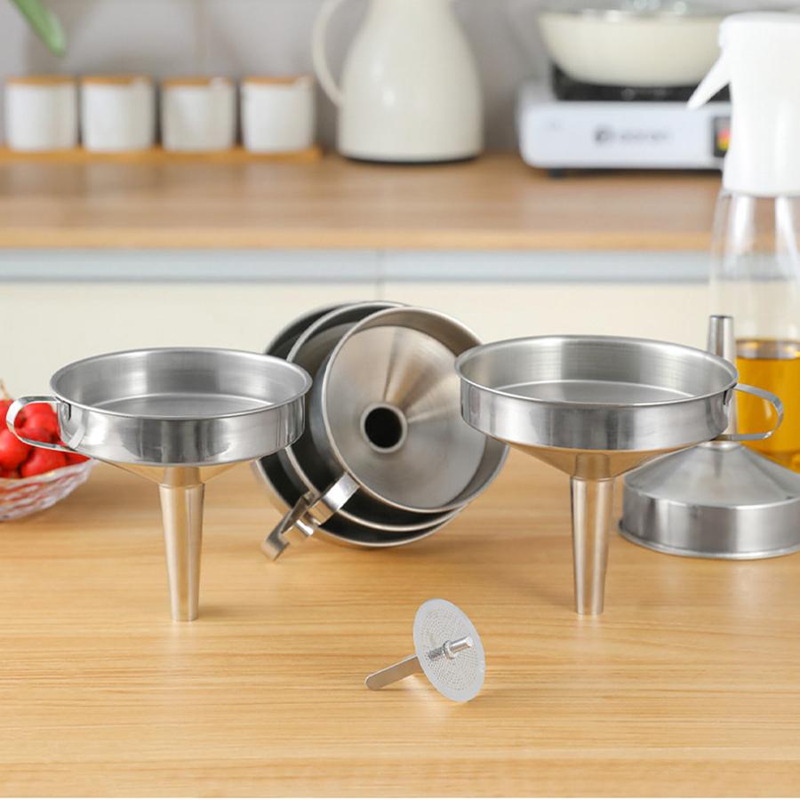 Stainless Steel Kitchen Funnel Food Grade Metal Funnel with Detachable Filter Screen for Filling Bottles Transferring Liquid