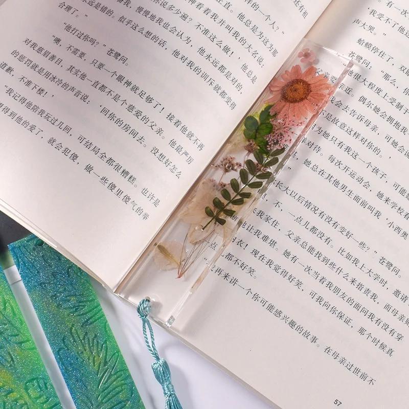 DIY Crystal Epoxy Resin Mold Leaves Cat's Claw Love Flower Rectangular Full Page Bookmark Silicone Mould