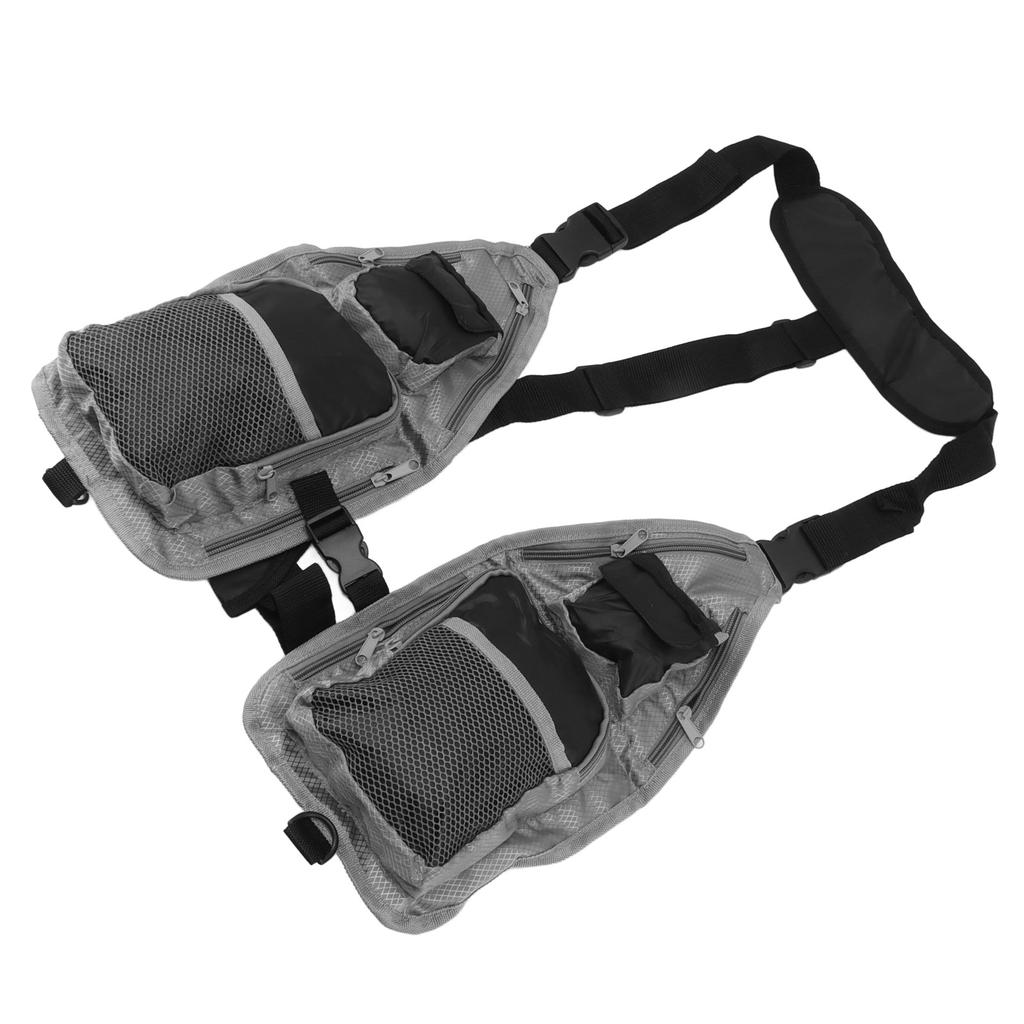 Fly Fishing Vest Breathable Lightweight Black Grey Oxford Cloth Multi Pocket Waistcoat for Camping