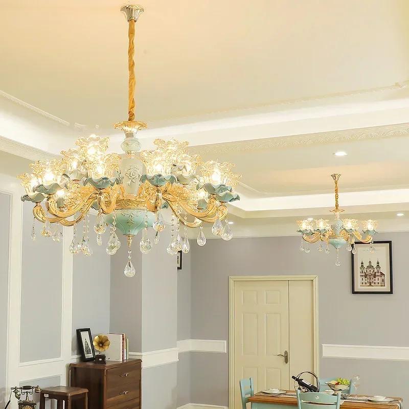 European-Style Ceramic Retro Atmospheric Chandelier For Living Room Bedroom Model Room Villa Duplex Floor Chandelier