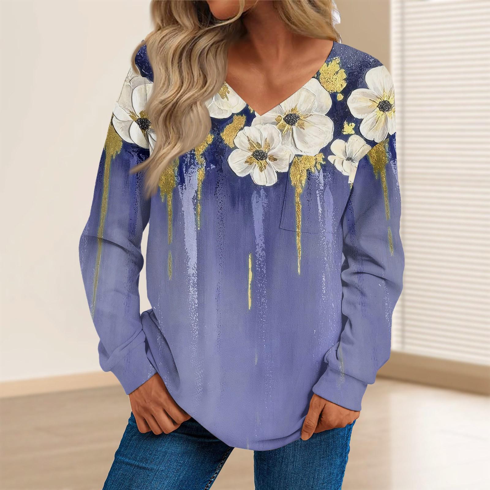 

Женская мода повседневный свитер с длинным рукавом и принтом V-образным вырезом XXXL