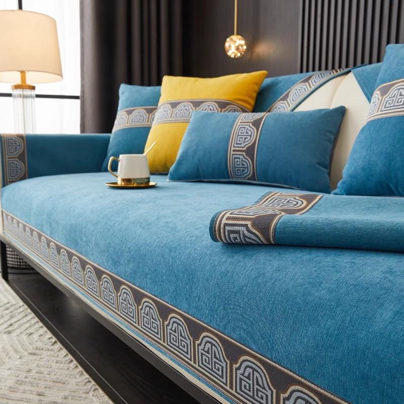 Chinese Style Couch Cushion Leather Solid Wood Universal Non-slip Sofa Mat Four Season Full Coverage Decor Sofa Cover Towel