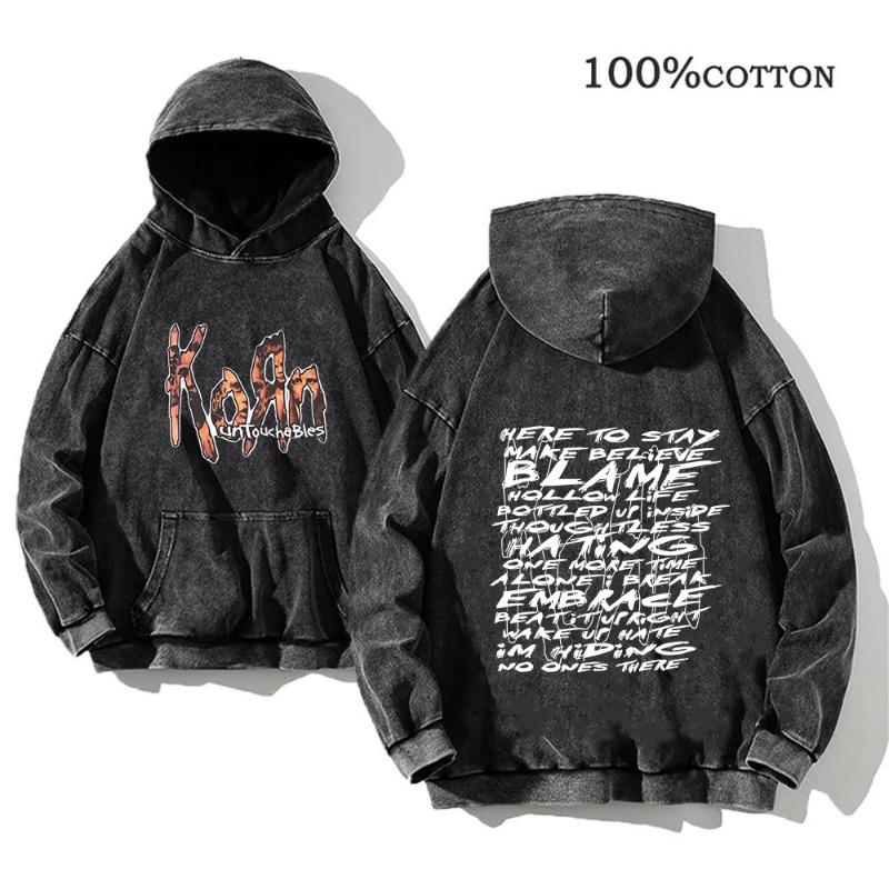 Korn Rock Band World Tour pulóverek Vintage mosott férfi pulóverek Pamut Hip Hop utcai ruházat Kapucnis pulóver Laza Y2K felsők