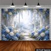 2D Floral Wedding Backdrop, Blue Hydrangea & White Flowers Party Background