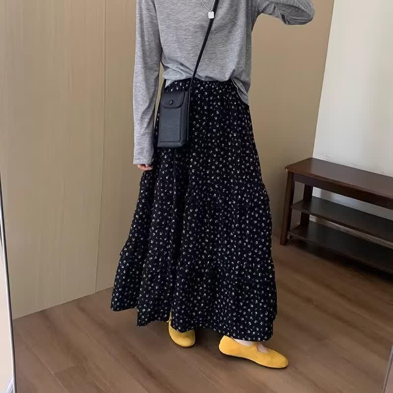 Women s Floral High-Waist A-Line Long Skirt L