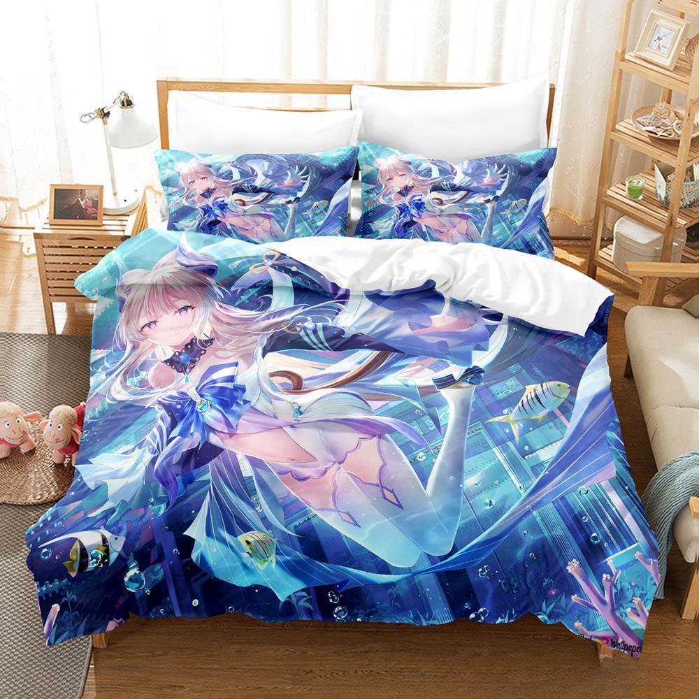 Genshin Impact Sangonomiya Kokomi Bedding Set Cartoon Anime Three-piece Set Adult Kid Bedroom Duvet Cover Sets 3D Kawaii Girls