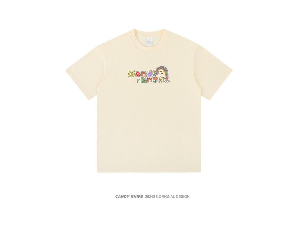 Tide Pure Cotton Unisex T-Shirt - Fun Letter Cartoon Print, Loose Fit, Unique Design