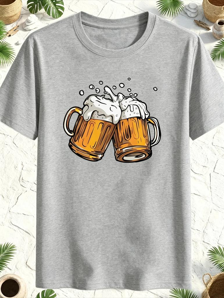 New Model Beer Cup Pattern Unisex Summer Casual TShirt Versatile Trendy Made 100 Pure Cotton With Soft Fabric And A Loose Style