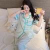 Summer ice silk pajamas women's short-sleeved trousers sweet age-reducing Korean version striped loungewear women's suit can be worn outside popular