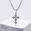 Vnox Black Zircon Cross Pendant Necklaces, Stainless Steel Waterproof Box Chain Necklace Gothic Gifts for Father Husband Son Him