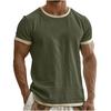 Men's Colorblock Cotton Linen Short Sleeve T-Shirt Lightweight Breathable Round Neck Casual Vacation Top