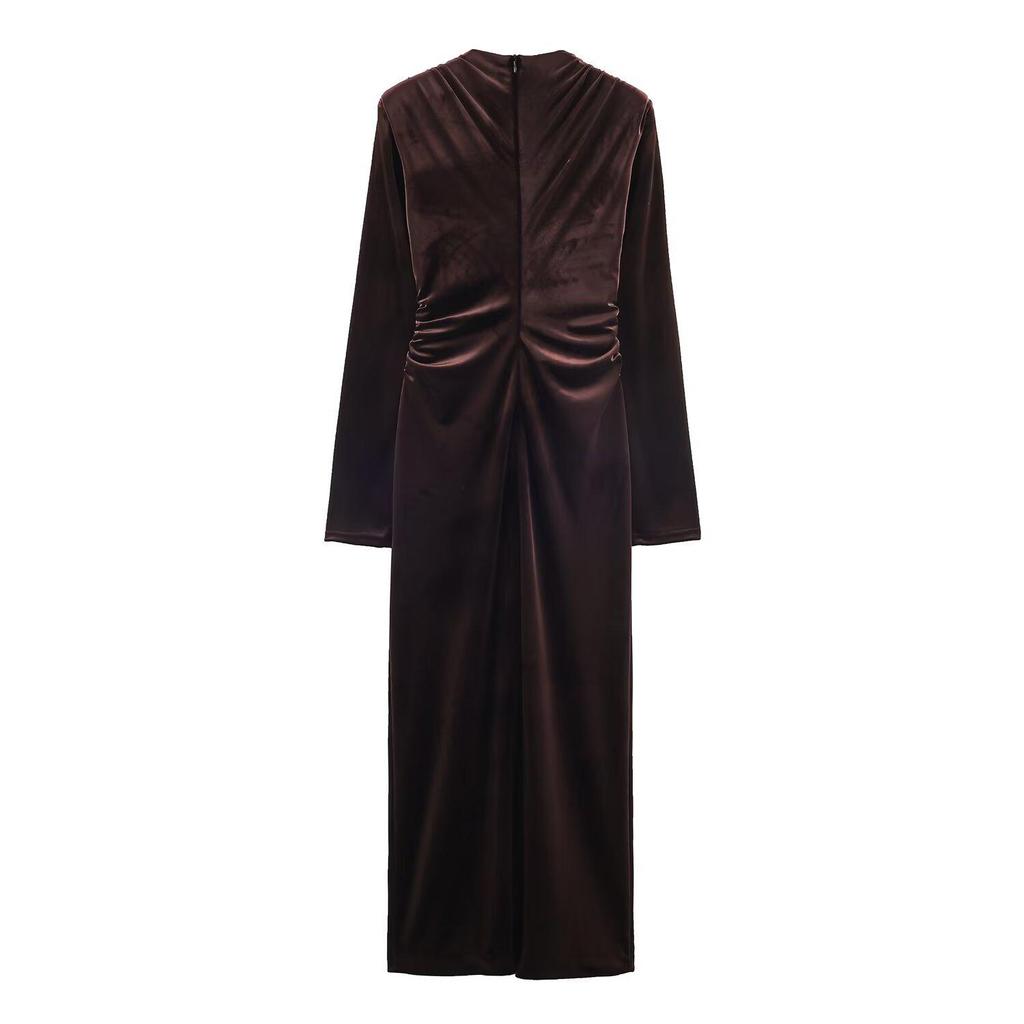 Elegant Spring Pleated Velvet Midi Dress 9801242 - Women's Fashion Style