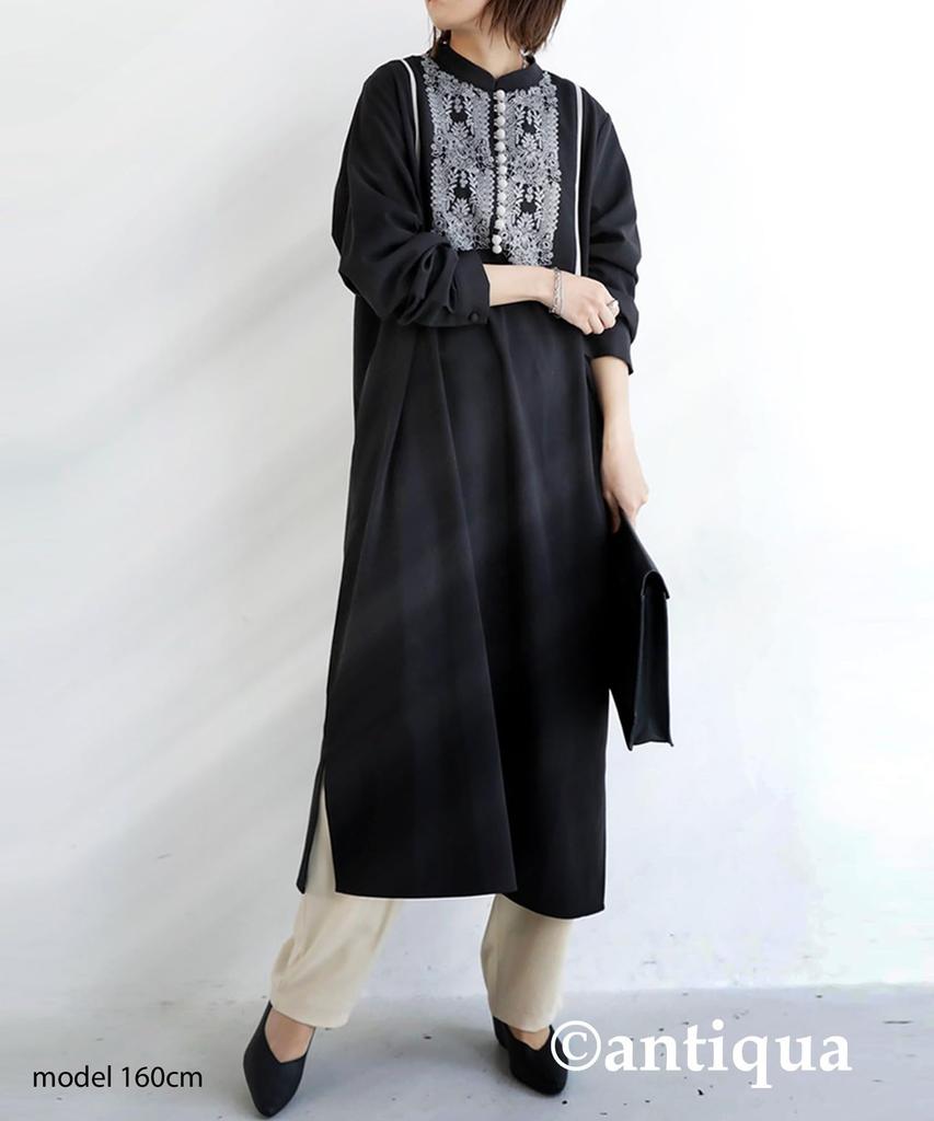 Antiqua Embroidered Long Free Size Black Women's Dress, Sleeve, UK-00121, 05,