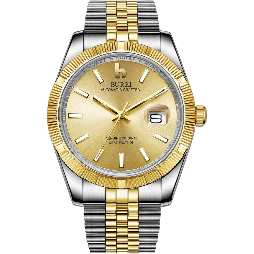 BUREI Men s Automatic Mechanical Watch Waterproof Analog Date Business Casual Luminous Gold Silver