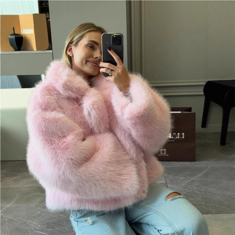 Fox Fur Eco-friendly Fur Furry Short Pink Furry Coat Autumn and Winter Top Women's Clothing