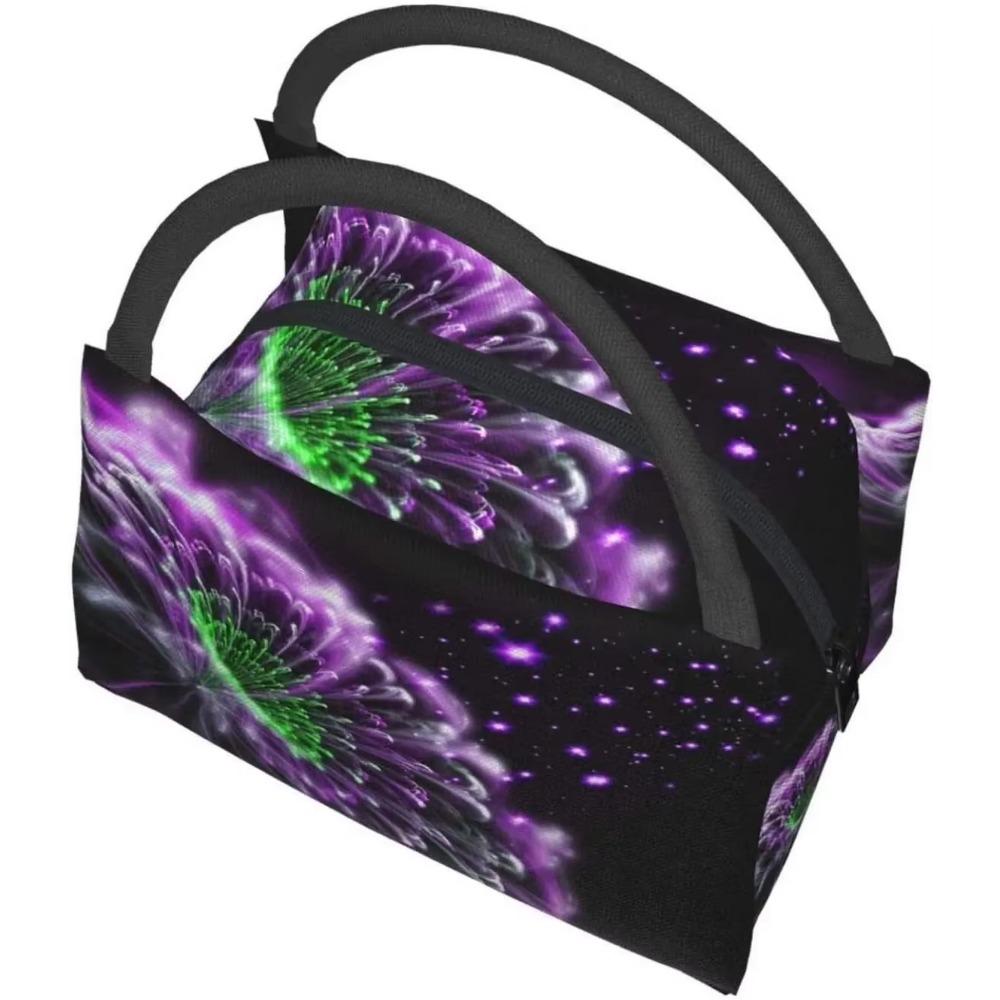 Portable Insulated Lunch Bag Abstract Purple Flowers Waterproof Tote Bento Bag for Office School Hiking Beach Picnic Fishing