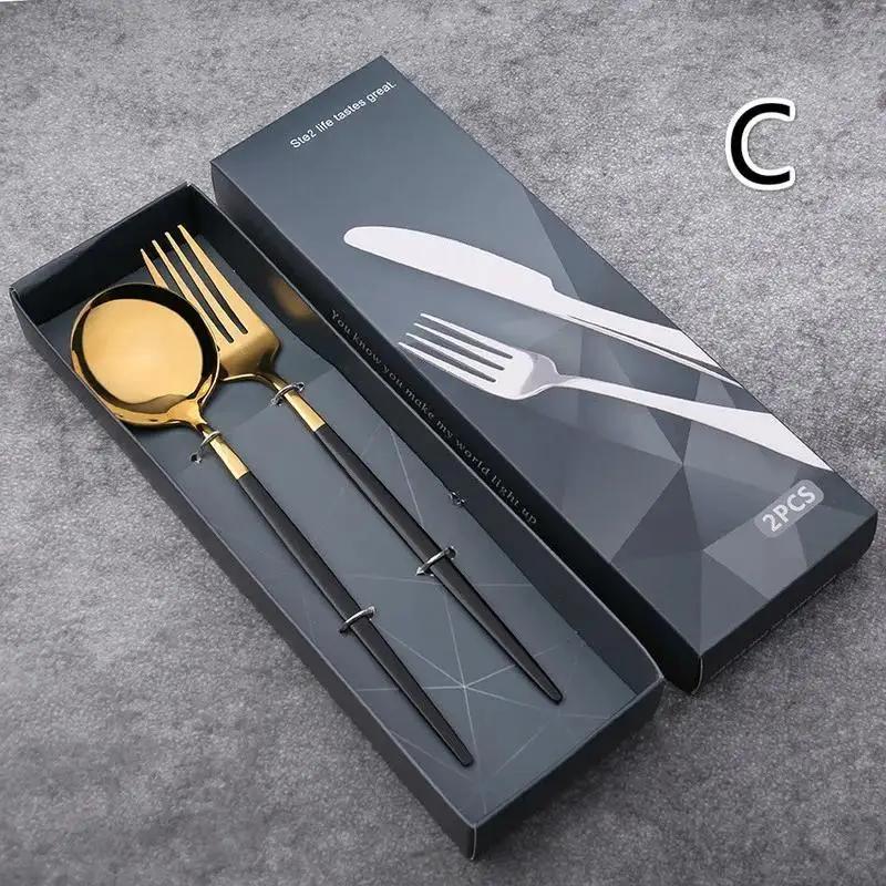 

2/4 шт. Модные наборы столовой посуды, Портативные наборы столовых приборов из нержавеющей стали черного и золотого цвета, Ложка, Вилка, Нож для стейка, Дорожные столовые приборы C