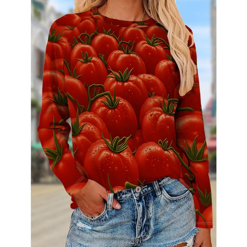 Fashion Women's Crew Neck Long Sleeve 3D Casual Color Printing Casual Long Sleeve Crew Neck T-Shirt