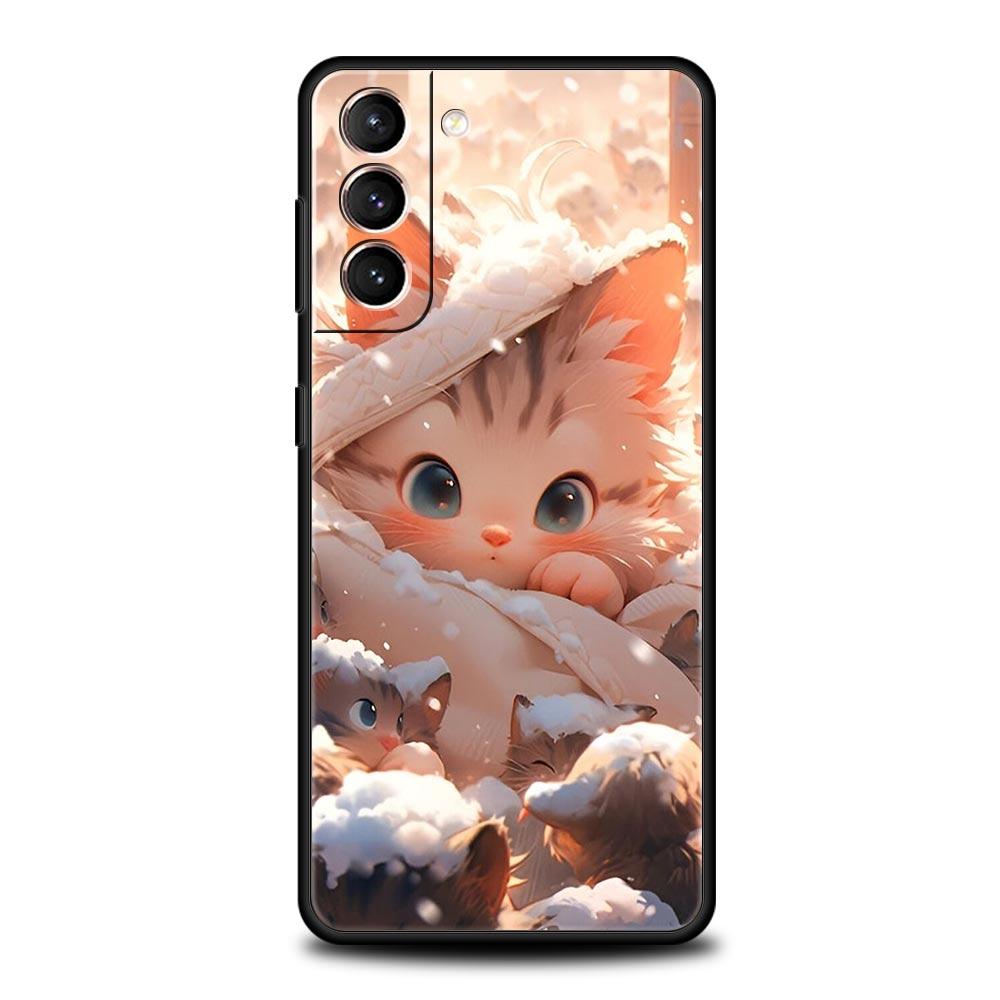 cartoon lovely cat Art fashion Phone Case For Samsung Galaxy S25 S24 S23 FE S22 Ultra S20 S21 5G S10 Plus S10E Soft Black Cover