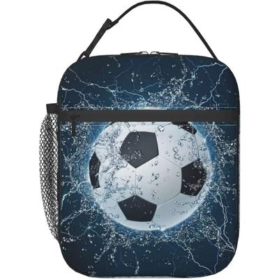 Bolsa de Almoço Estampada com Bola de Futebol na Água Lancheira Isolada Cooler Tote para Trabalho de Escritório