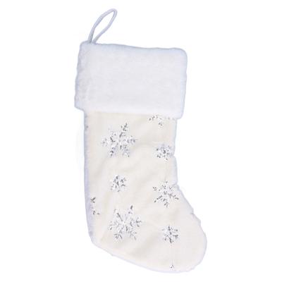 Polyester Christmas Stocking Pendant with Embroidery Snowflake Pattern Xmas Tree Decoration