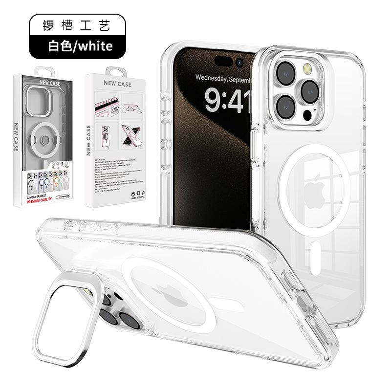 Applicable To Iphone16 Transparent Magnetic Mobile Phone Case, Apple 15pro Mobile Phone Case Lens Holder Case with Lens Film