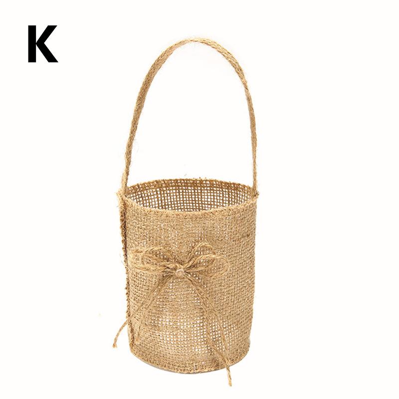 Wedding Lace Burlap Flower Basket Linen Handle Vintage Flower Basket Rustic Wedding Ceremony Lace Satin Flower Basket