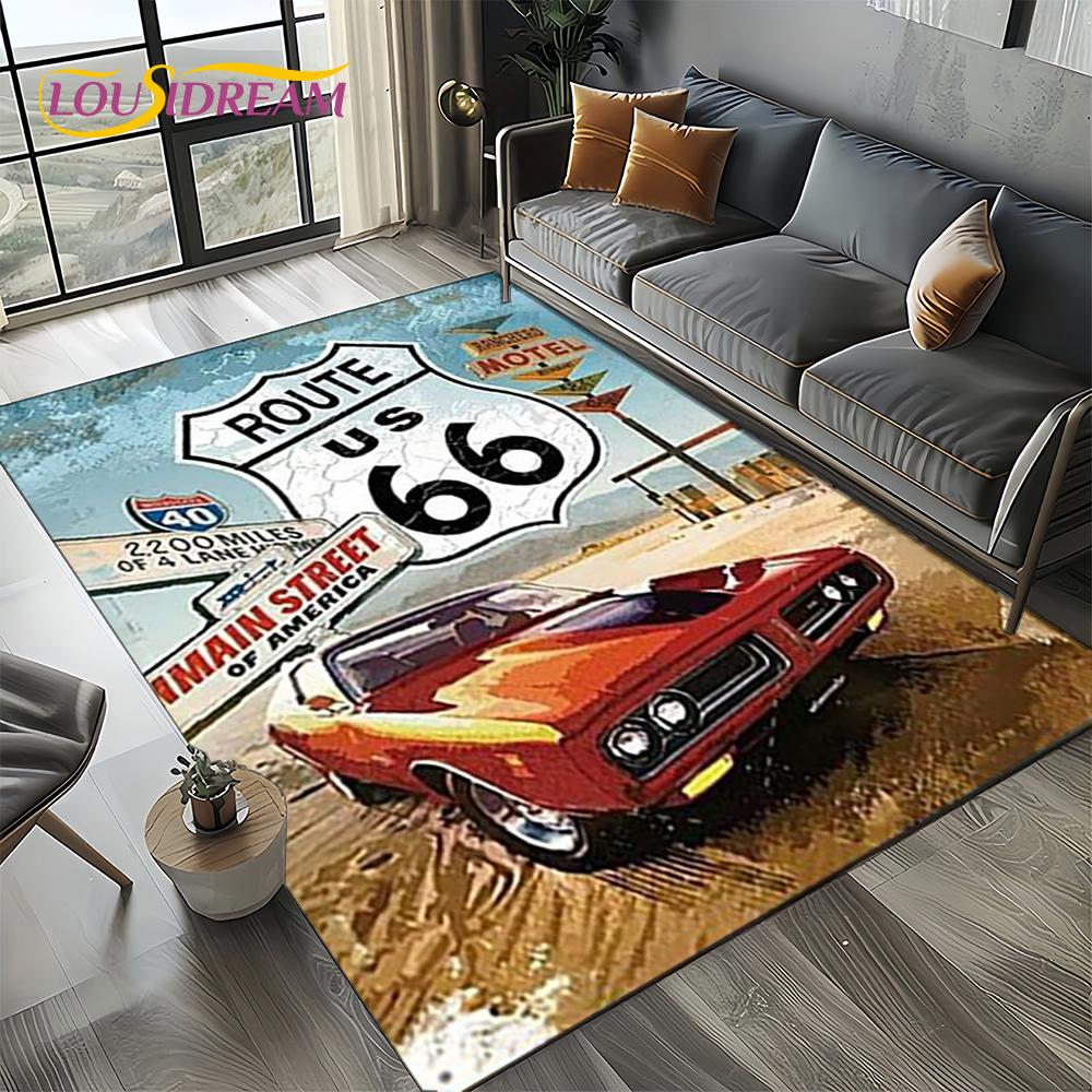 Retro America Historic Route 66,Mother Road,mãe EstradaCarpet Rug for Living Room Bedroom Home Sofa,Area Rug Non-slip Floor Mat