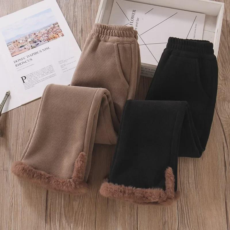2023 Girls' Trendy Velvet-Lined Straight Casual Pants for Older Kids