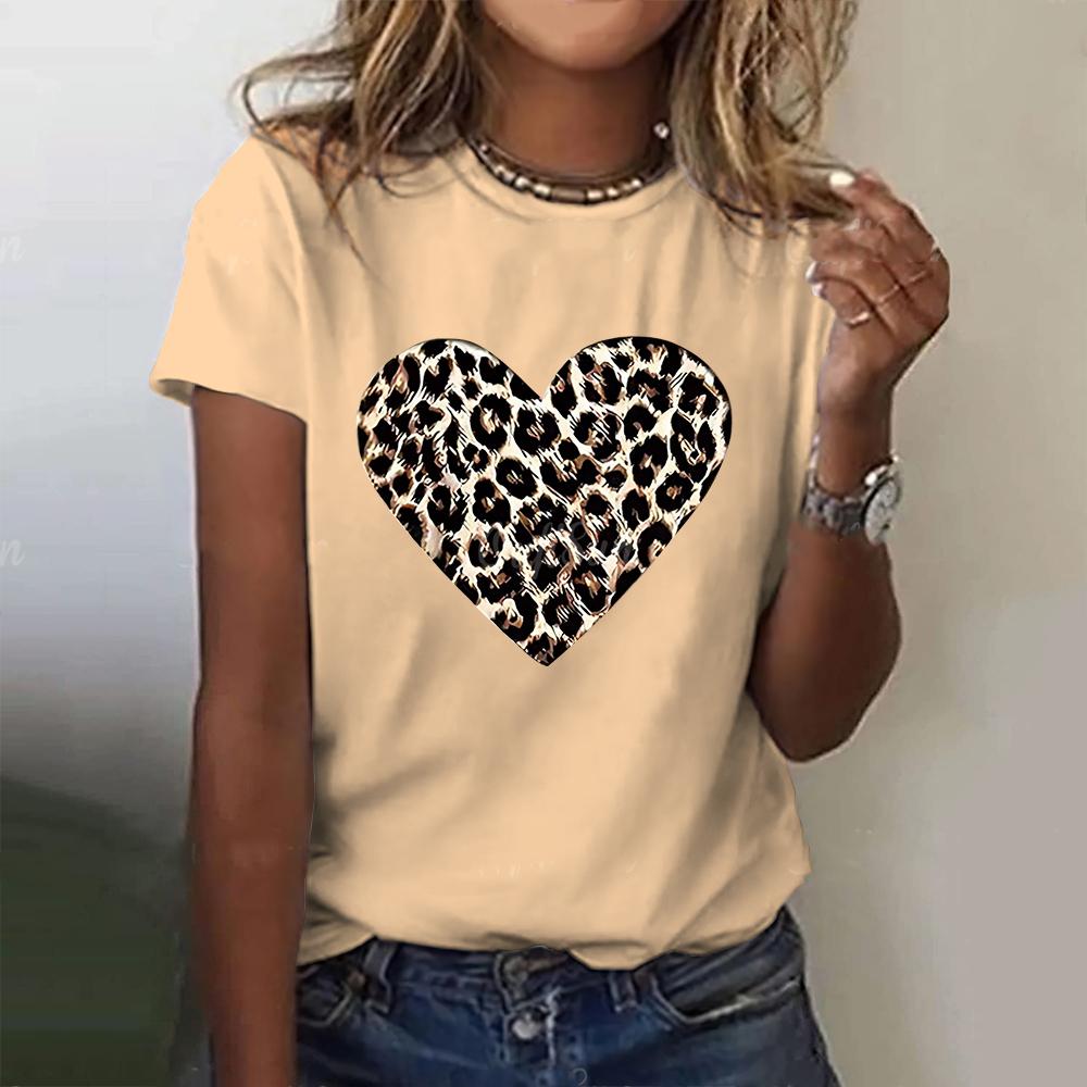 

Модные леопардовые футболки с принтом в виде сердца, 3D-принт, женская футболка с короткими рукавами и круглым вырезом, Y2k, футболки в стиле Харадзюку, топы, женская одежда 6XL