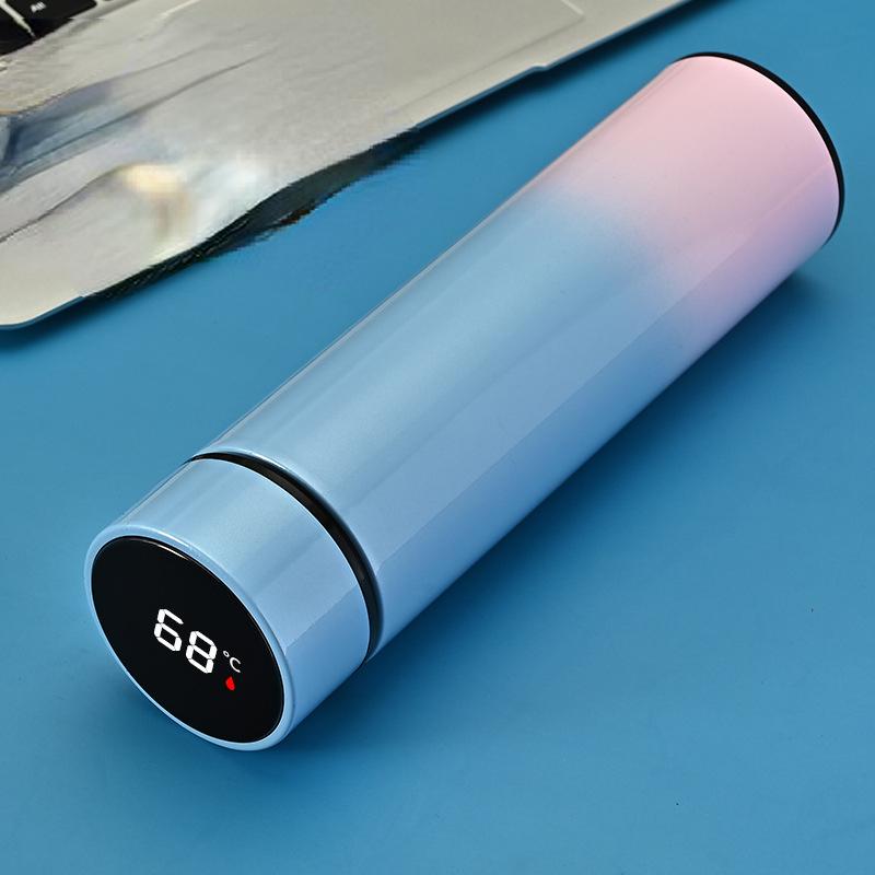 

500 мл интеллектуальная креативная соломенная чашка из нержавеющей стали 304, термоизоляционная чашка, детская чашка для воды, чашка градиентного цвета 500ml синий