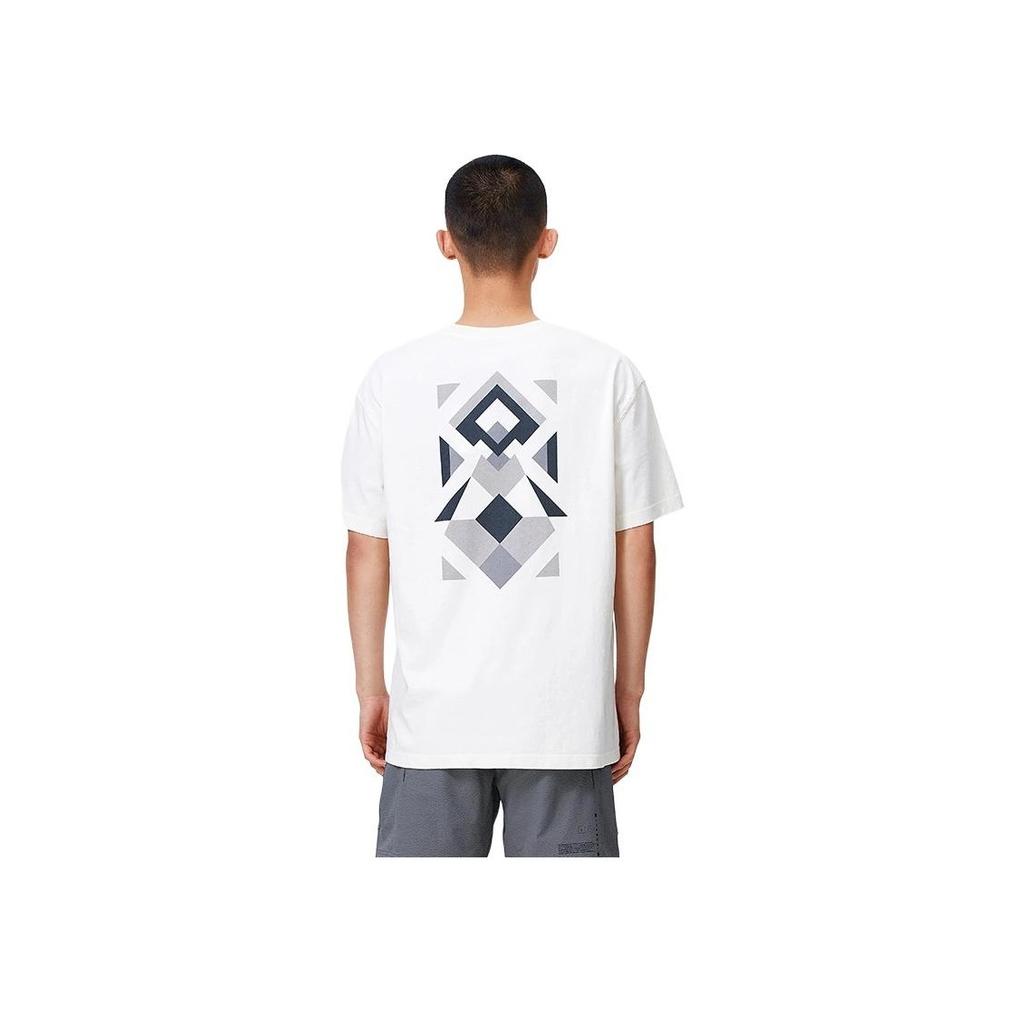 Li-Ning Loose Casual Short Sleeve T-Shirt With Geometric Pattern Print And Pocket Unisex Tops Off-White AHSS161-3
