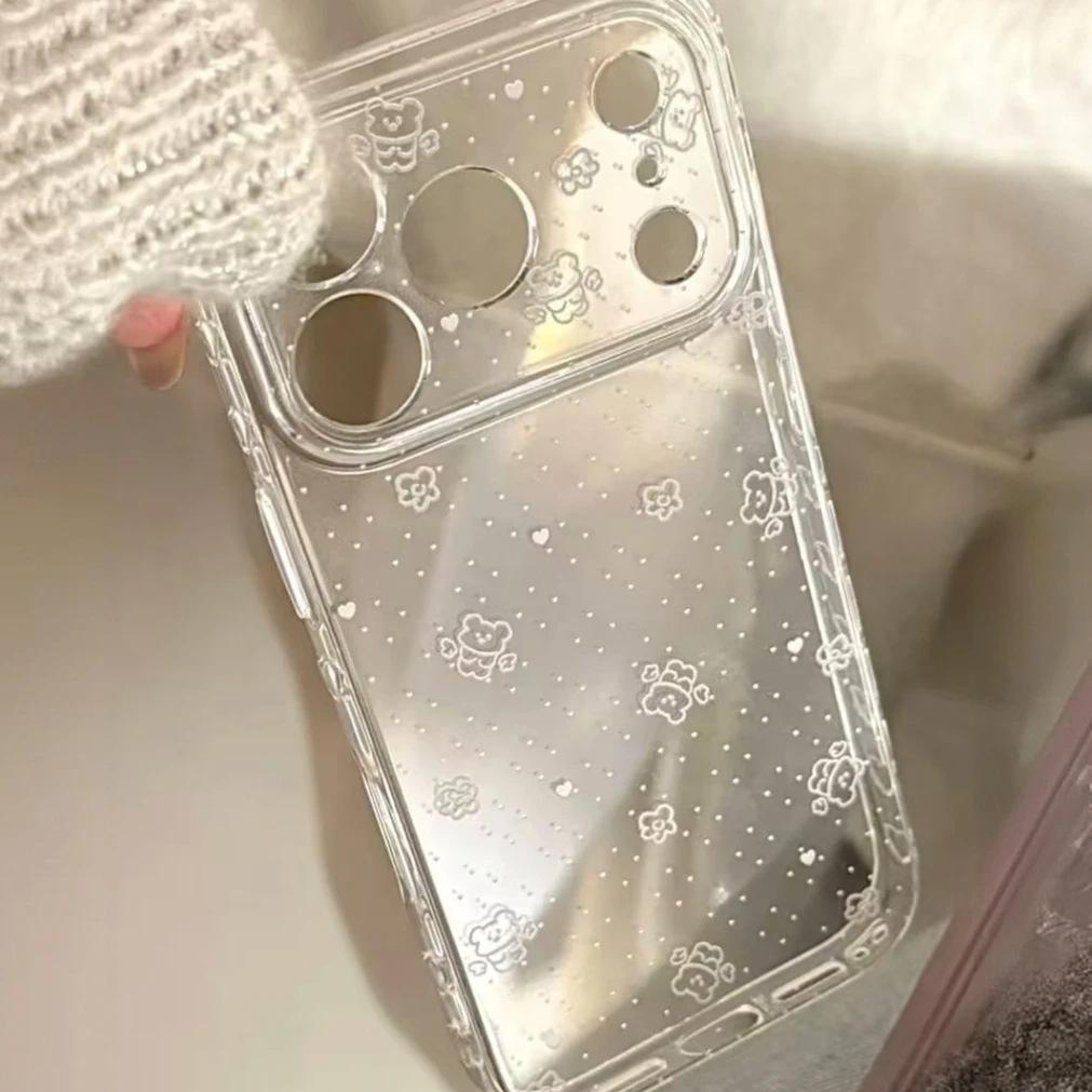 Polka dot flower angel bear for iPhone16 transparent 17promax mobile phone case Apple 15 space case 14