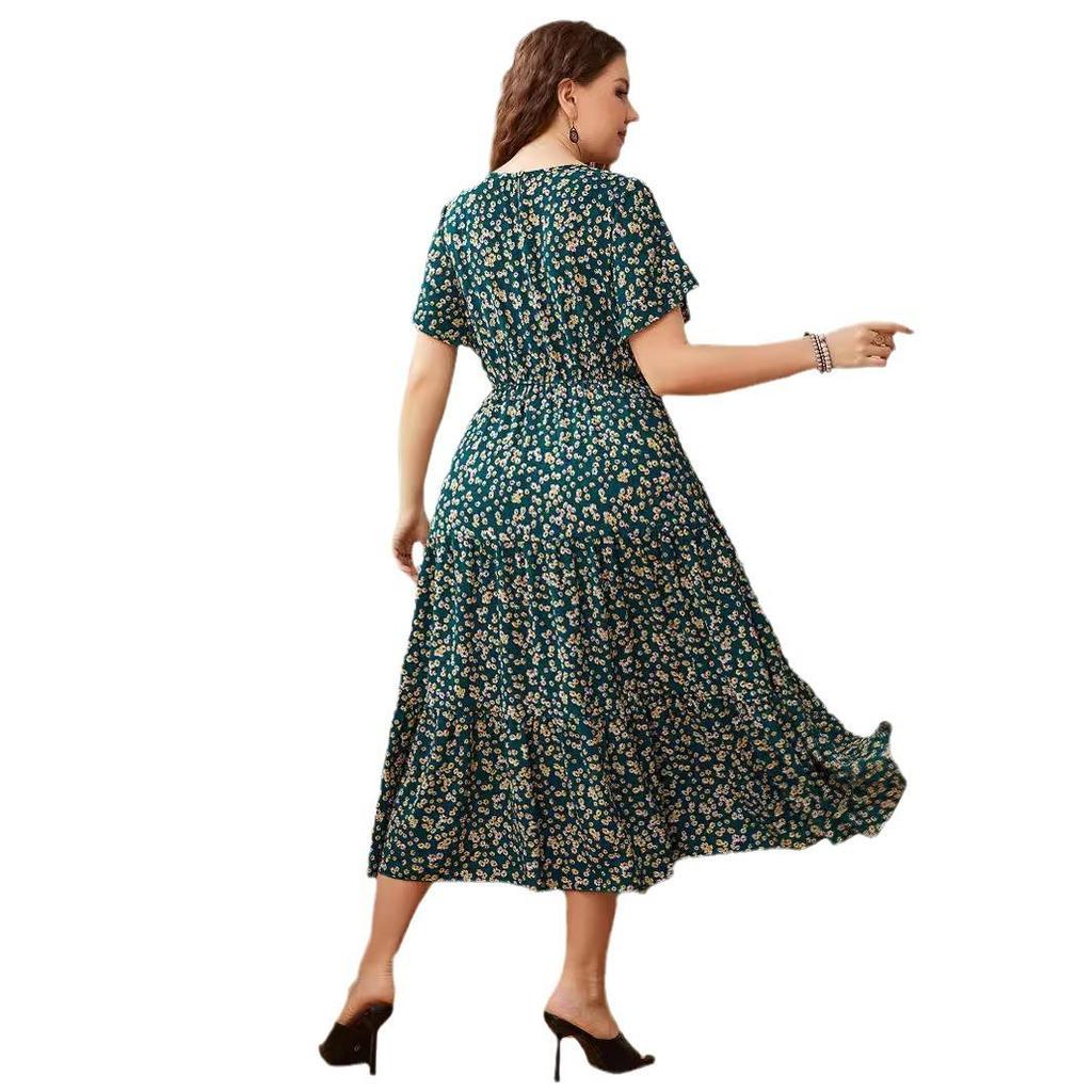 Robe grande taille pour femmes, col rond, imprimé, ample, grande balançoire, robes pour femmes
