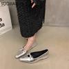 Fashion SUOJIALUN 2025 Spring New Women Flat Shoes Fashion Shallow Slip On Boat Shoes Low Wedge Heel Ladies Elegant Dress Single Shoes