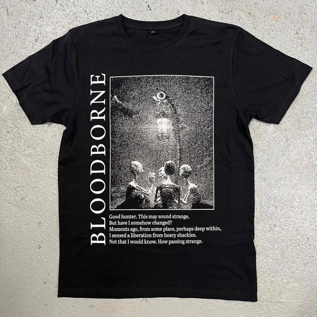 Bloodborne T-Shirt Men Gothic Horror Gaming Graphic Short Sleeve Oversized Streetwear Loose Fi