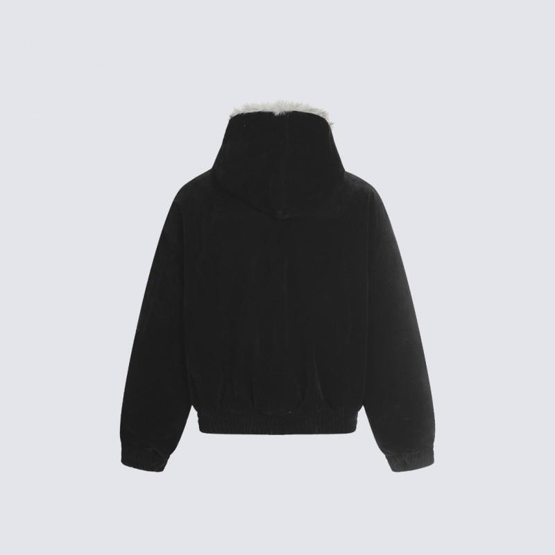 Mens Thick Warm Hooded Cotton Coat With Fur Collar Loose Fit Winter Casual Streetwear