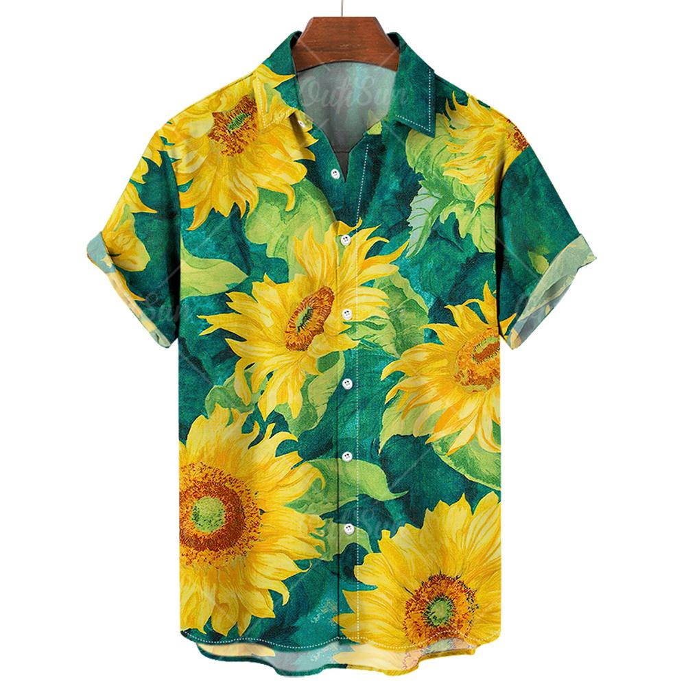 Camicie Hawaiane da Uomo Stampa 3D Grafica Girasole Moda Bottoni Manica Corta Collo a Revers Streetwear Camicie Hawaiane per Uomo Estate