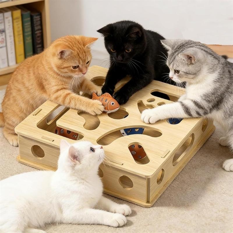 Stable Interactively Wooden Cats Scratching Toy Puzzle Mazes and Bells Ball for Engaging Playing and Natural Claws Care