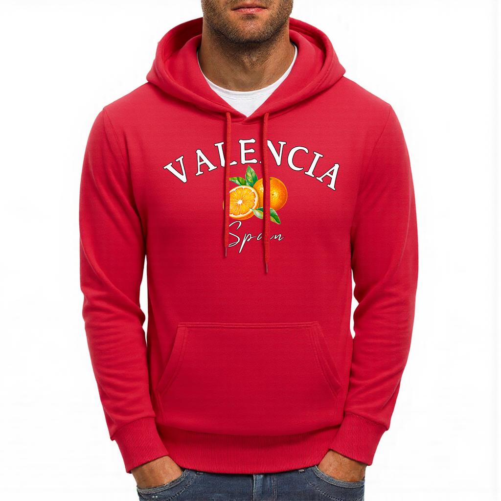 Valencia Spain Orange Print Mens Hoody Autumn Pocket Hoodies Multicolor Fleece Pullover All-Match Comfortable Male Hoodie
